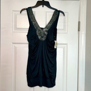 NWT Moa Moa Teal Sleeveless Top Embellished Neckline Women’s‎ Large y2k 2000s
